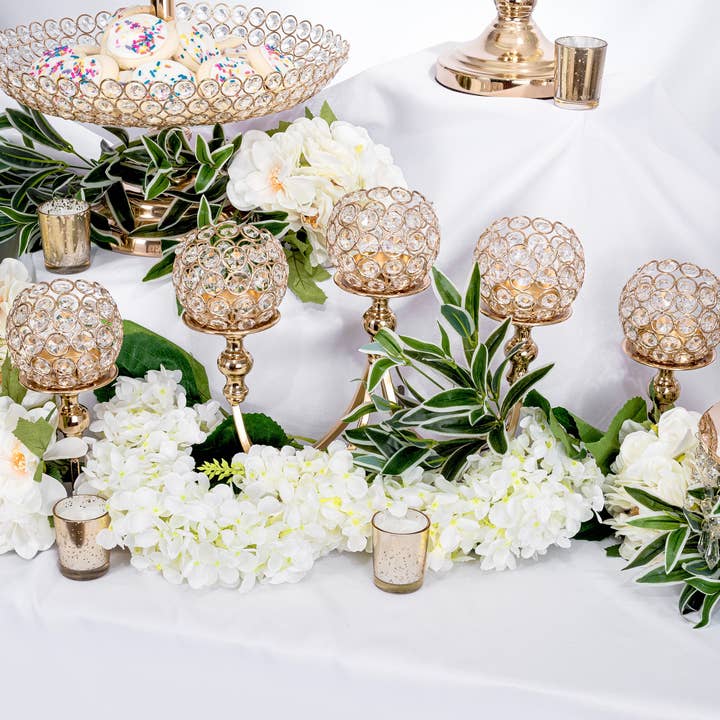 Portofino International Trading, USA - Wholesale Candle Holder - Crystal Bead Tabletop Low Candelabra 13.25" - Gold
