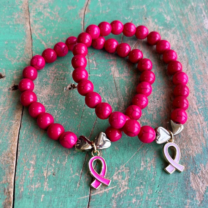 Hot Pink Ribbon Bracelet for wholesale by Love and Honor Jesus LLC