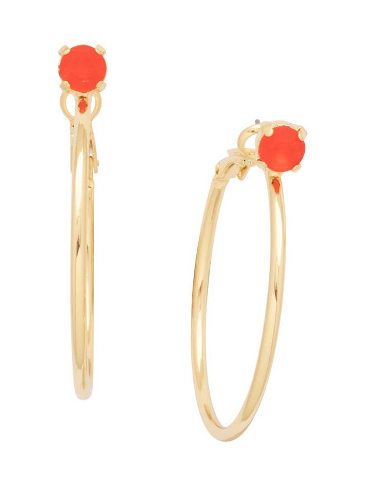 Créoles en or 10 carats en cristal givré rouge orange pour la vente par Sorrelli