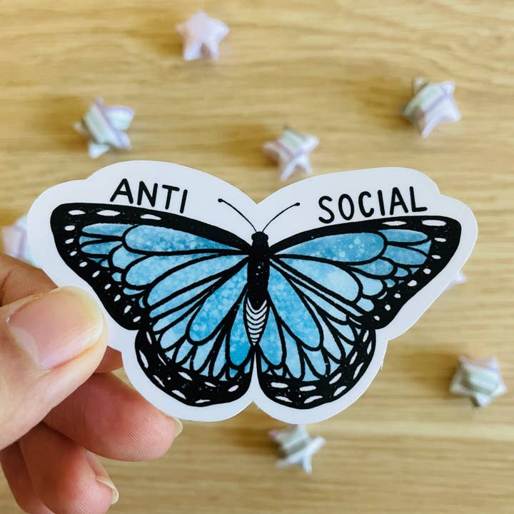 Anti Social Butterfly Sticker for wholesale by Jem and Cozy