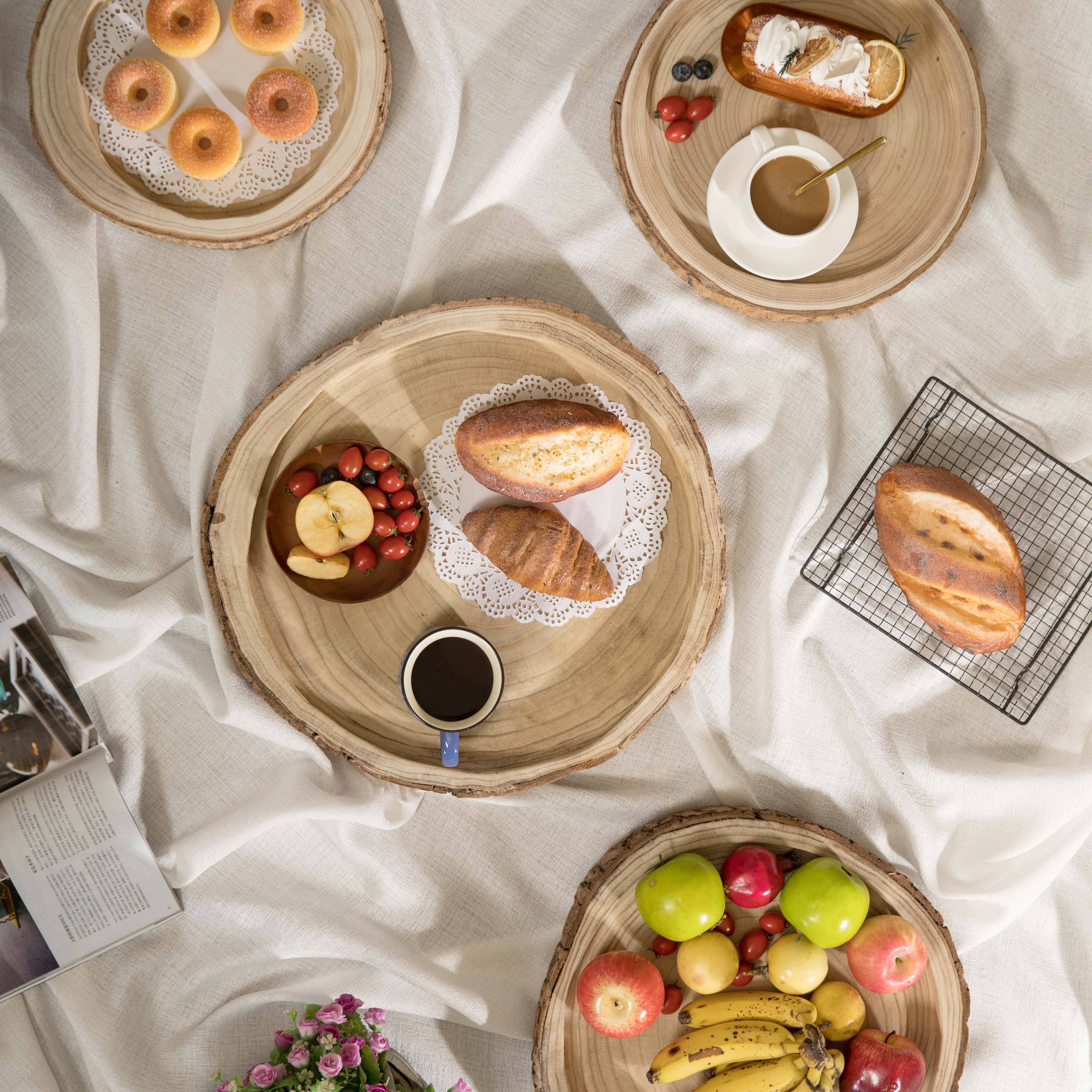 Quickway Imports – Großhandel Serviertabletts – Holz-Servierplatte mit Baumrindenoptik, rund, verschiedene Größen19