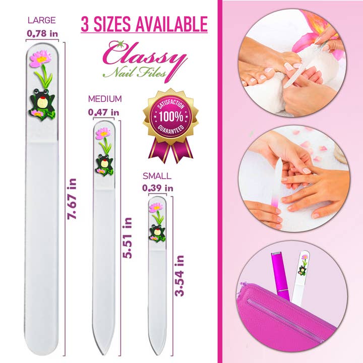 Classy Nail Files - Wholesale Nail File - Frog Lily Pad Flower Wildlife Hand Painted Crystal Nail File