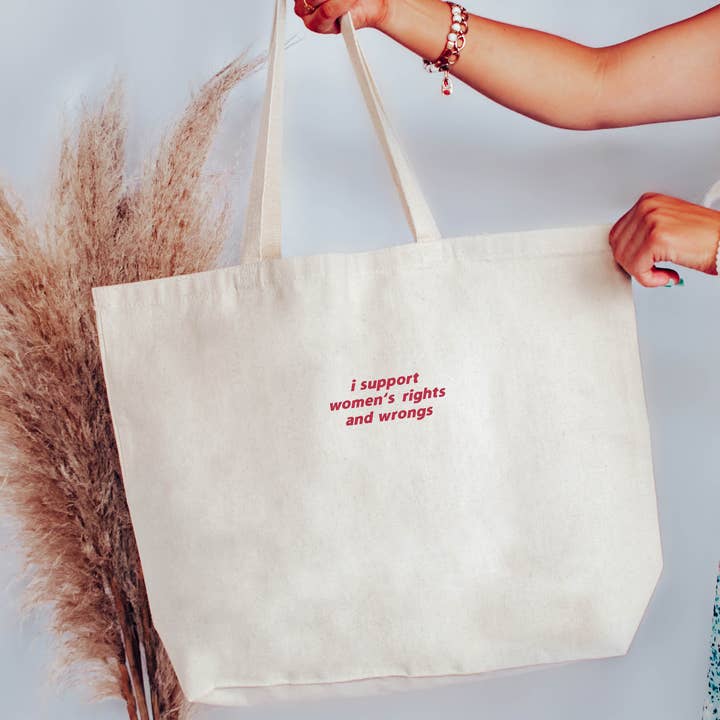 EMBROIDERED Tote Bag Canvas Feminism Women's Rights Totes for wholesale by P E T I T R U E
