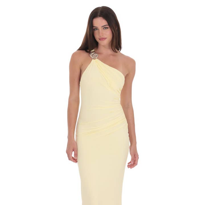 Lucy In The Sky - Wholesale Dress - Women's - Conch One Shoulder Maxi Dress in Yellow