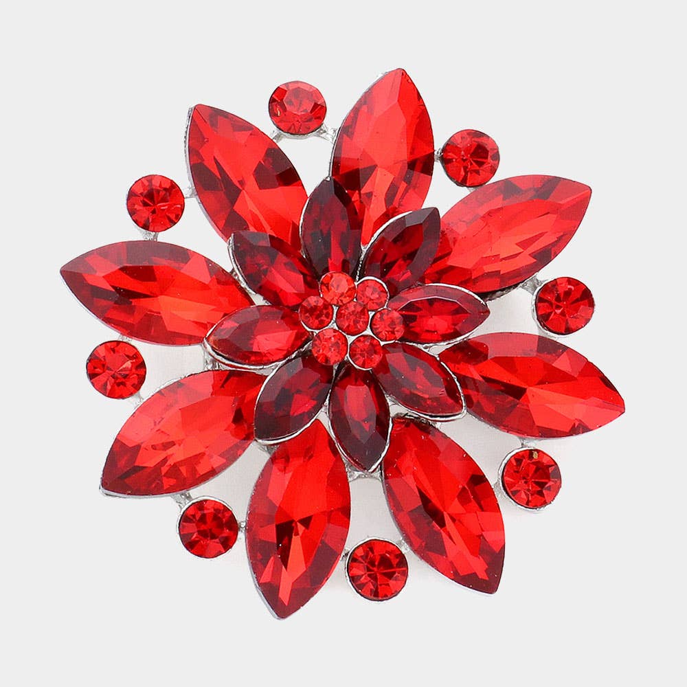 Sensibling Corp. - Wholesale Brooch - Marquise Stone Accented Flower Pin Brooch
11