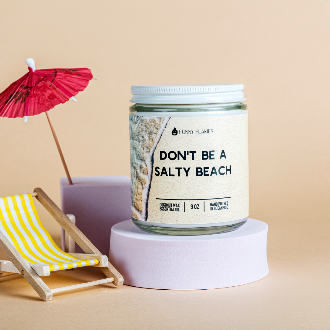 Funny Flames Candle Co - Les Creme - Wholesale Jar/Filled Candle - Don't be a salty beach- 9oz candle1