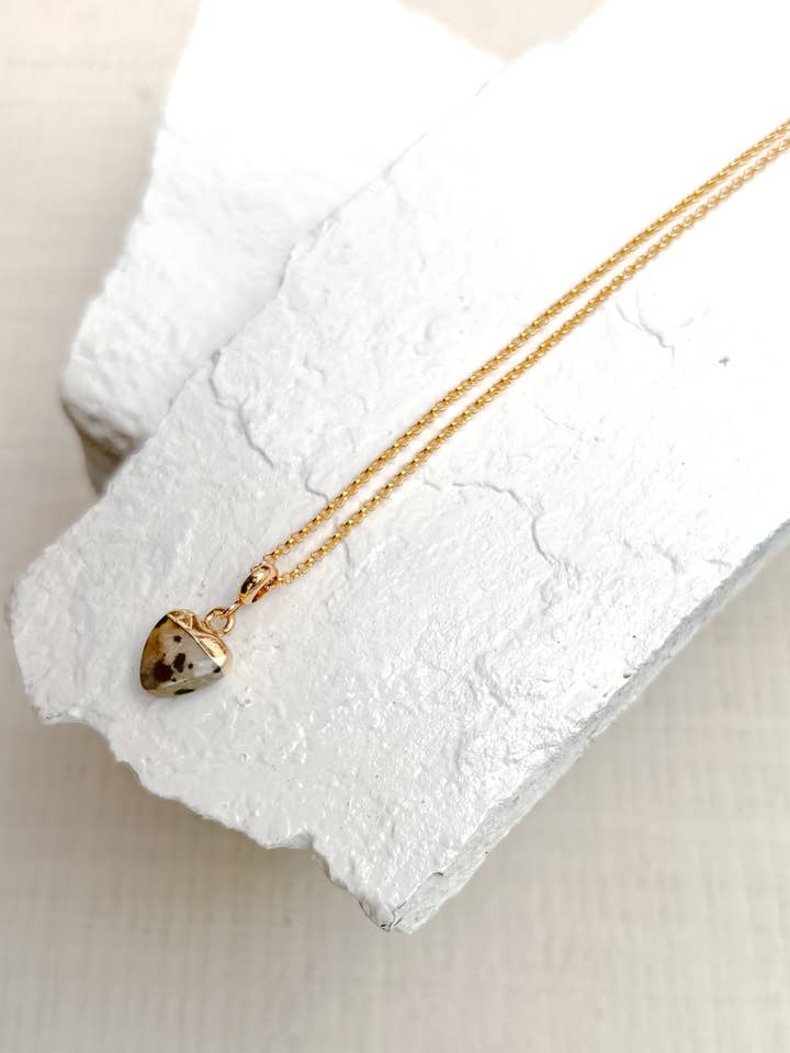Dalmation Jasper Small Heart Gold Plated Necklace for wholesale by Roc Jewellery
