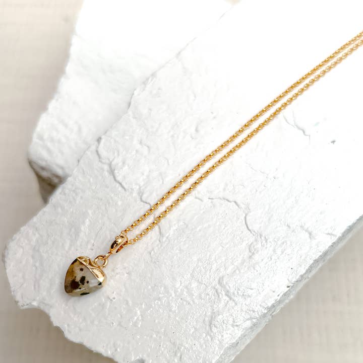 Roc Jewellery - Wholesale Pendant/Charm Necklace - Dalmation Jasper Small Heart Gold Plated Necklace0