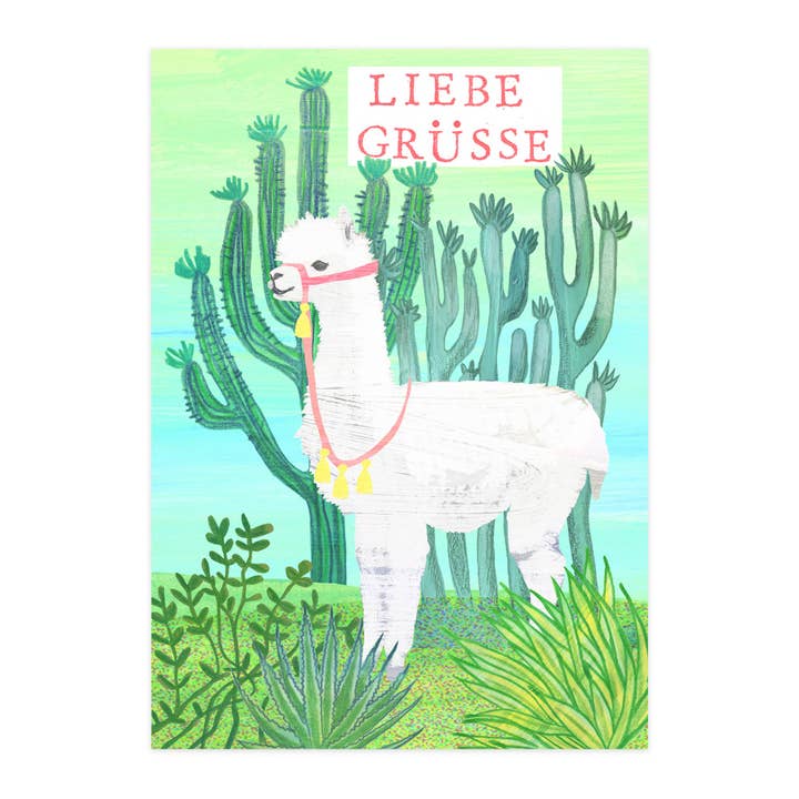 Postkort "KÆRLIGE HILSNER - Alpaka" for engroshandel hos paruspaper. nutzfeine papeterie