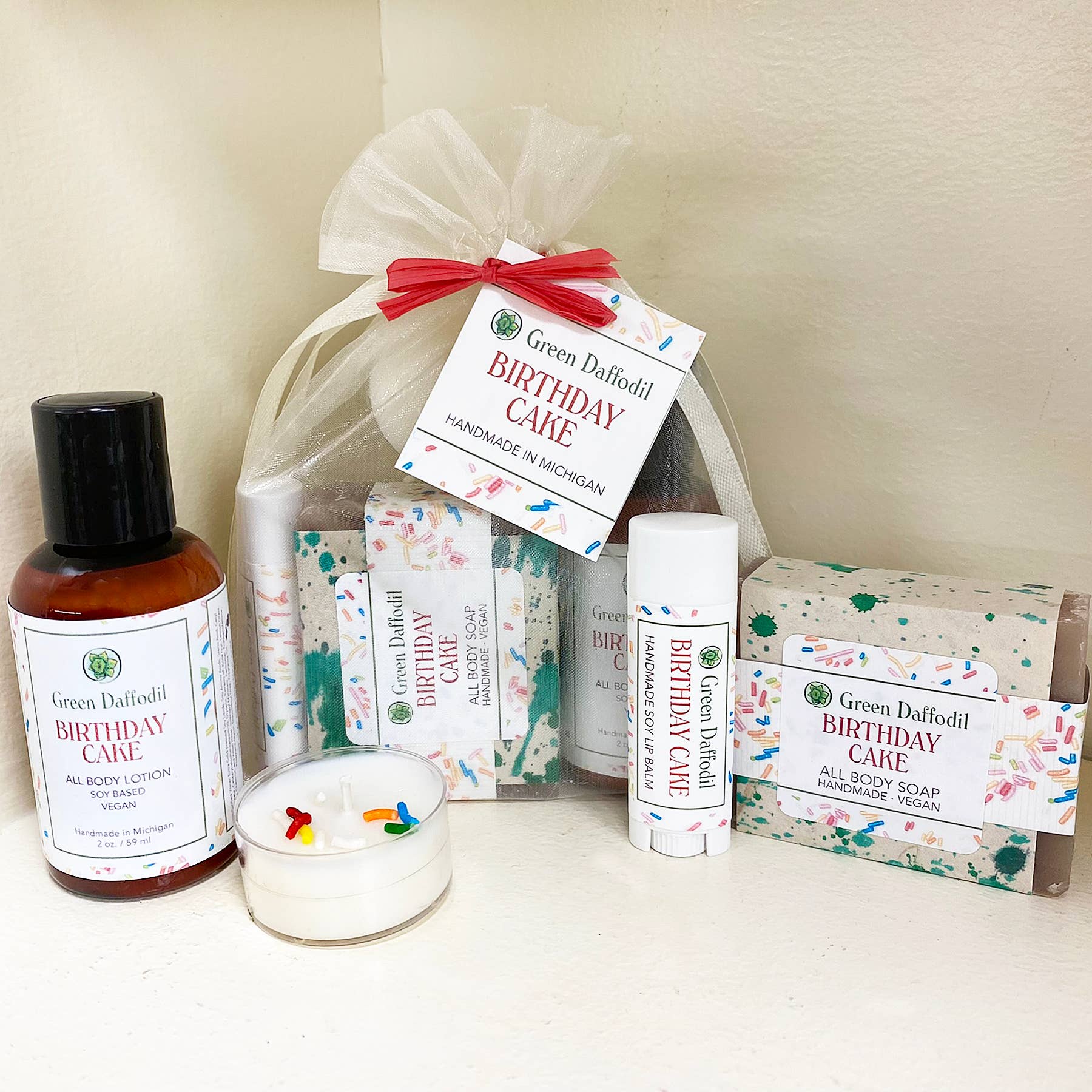Green Daffodil Bath & Body - Wholesale Bath & Body Set - Birthday Cake Organdy Quartet Gift Set -  Birthday Gift3