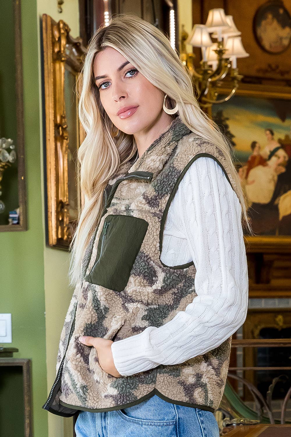 CAMOUFLAGE SHEARLING VEST for wholesale on Faire9