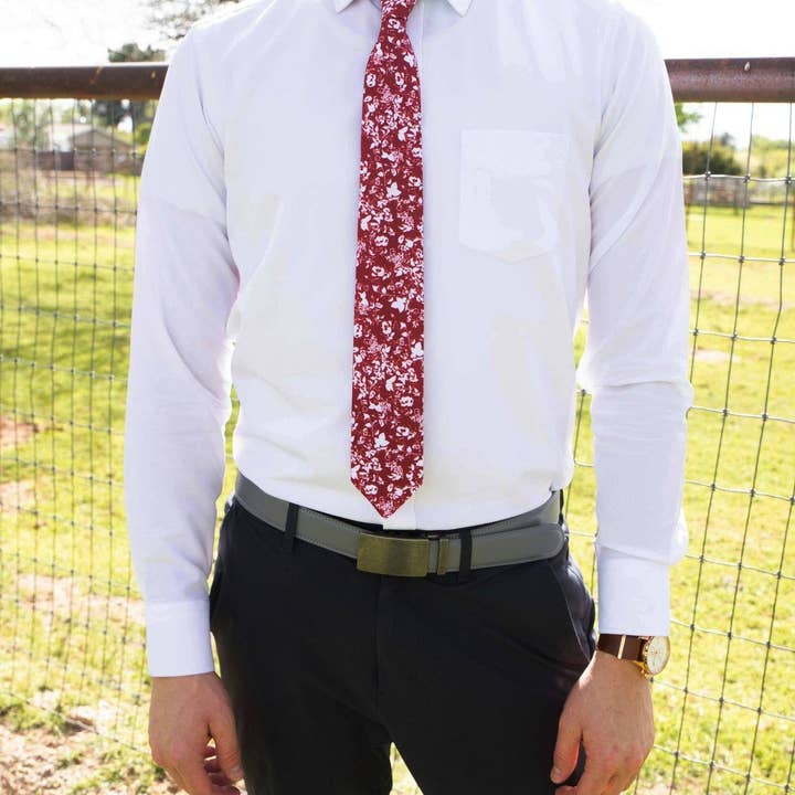 Tough Apparel - Wholesale Necktie - Men's - Sitka - Floral Silhouette Crimson Red Tie