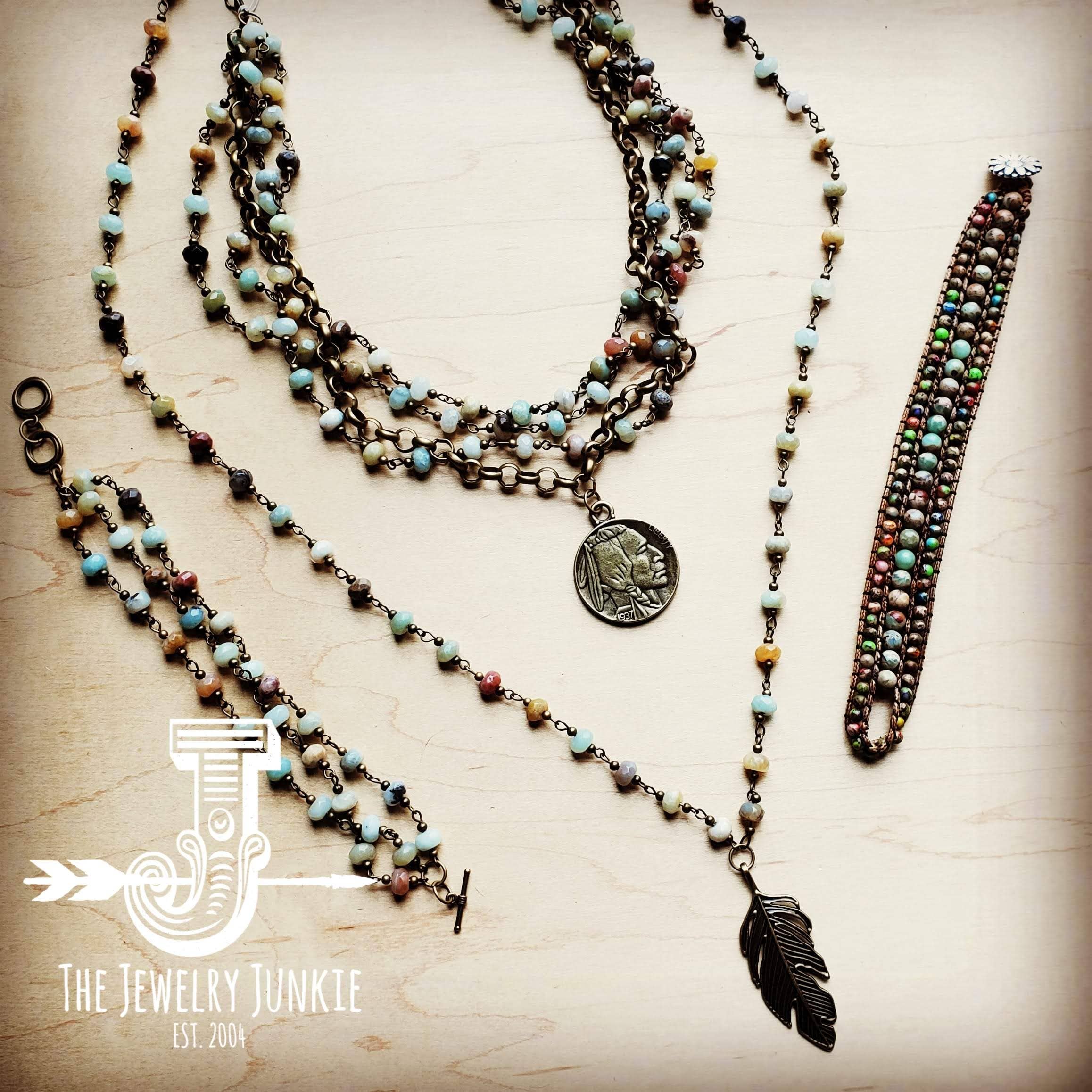 The Jewelry Junkie - Wholesale Pendant/Charm Necklace - Amazonite Collar-Length Necklace with Indian Head Coin 252L1