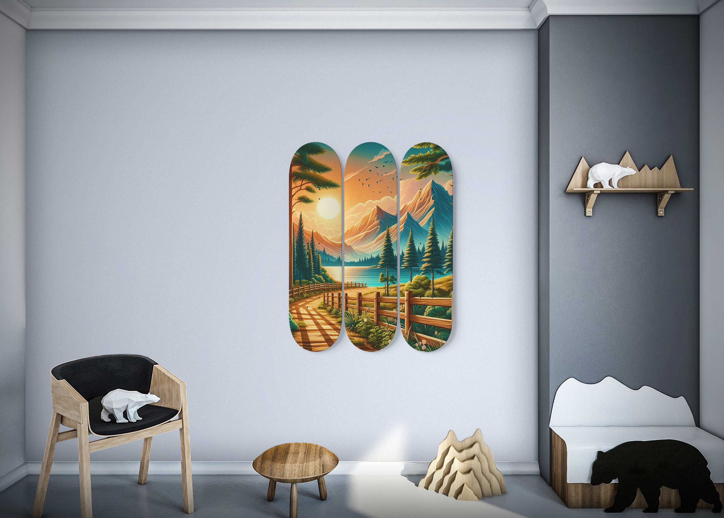 SkateboardArtsy - Wholesale Wall Accent - Pine Tree 3-Deck Skateboard Wall Art1