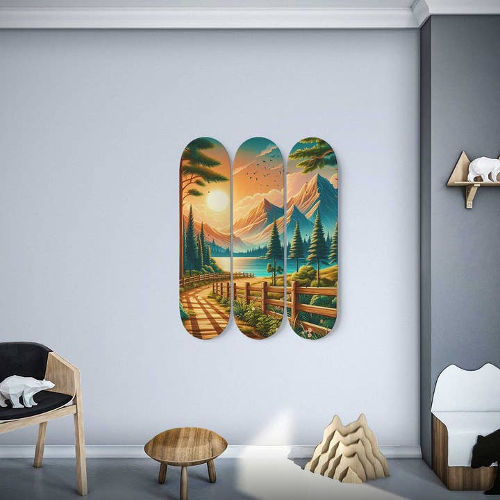 SkateboardArtsy - Wholesale Wall Accent - Pine Tree 3-Deck Skateboard Wall Art1