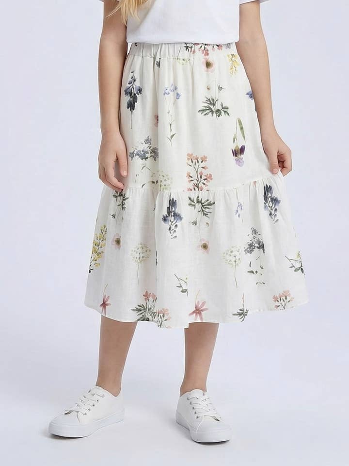 Lange gelaagde rok van katoen met bloemenprint voor meisjes voor wholesale door MINI MIGNON PARIS