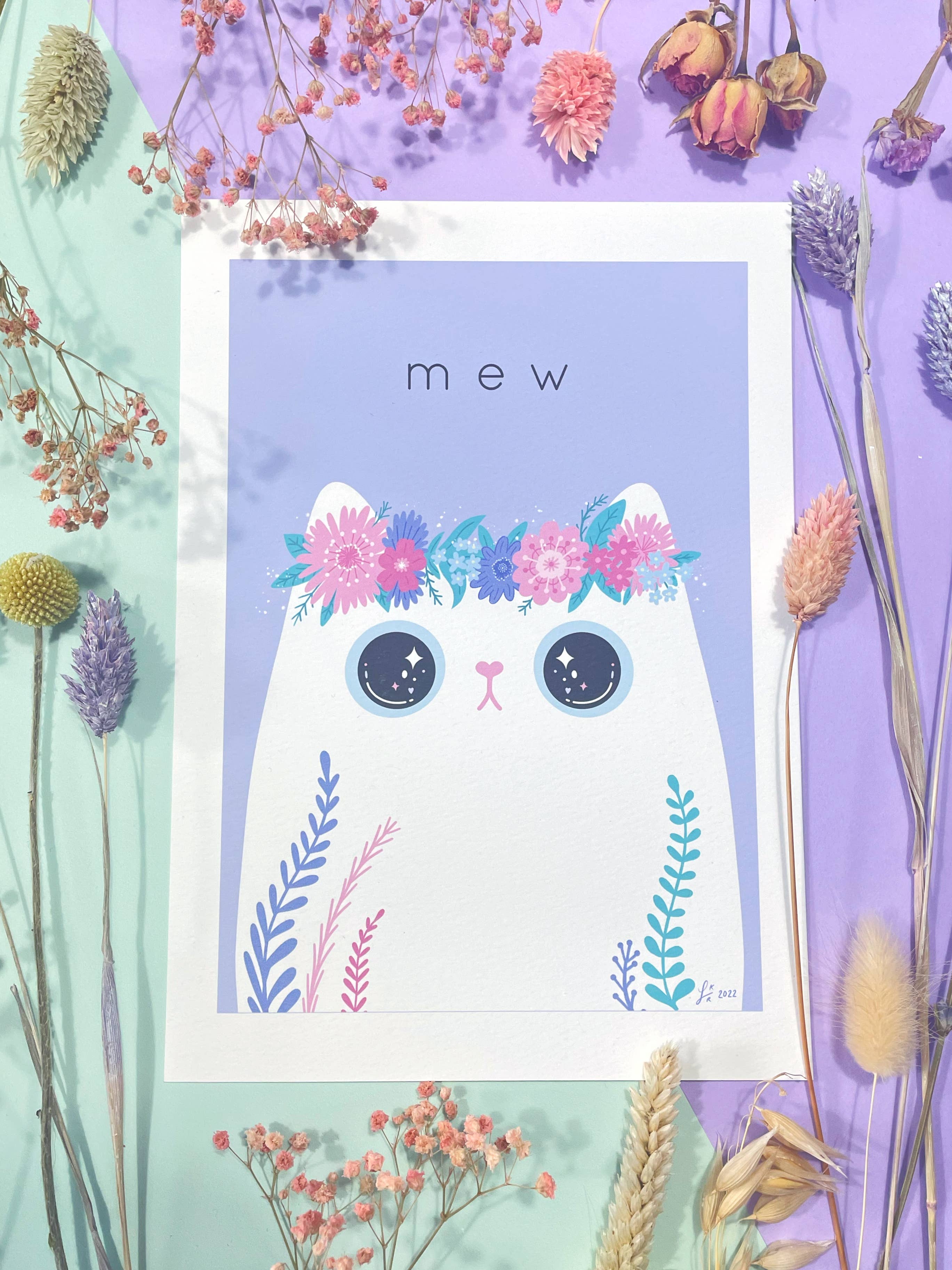 Paper Cat Club – wholesale Art print – Mew White Cat lilac quality art print2