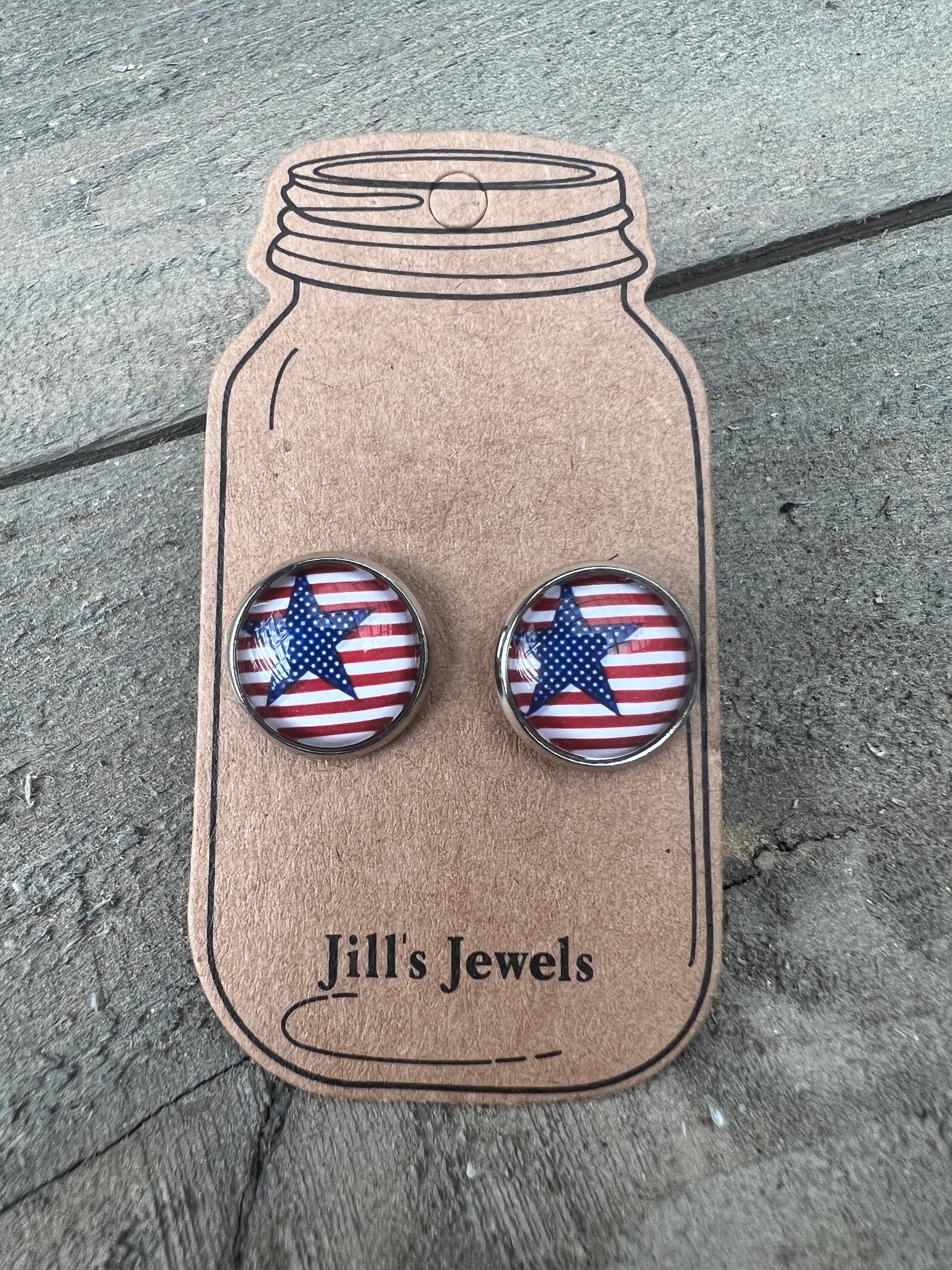 Jill's Jewels - Wholesale Stud/Post Earrings - Stars and Stripes Red white and blue usa  Stud Earrings2