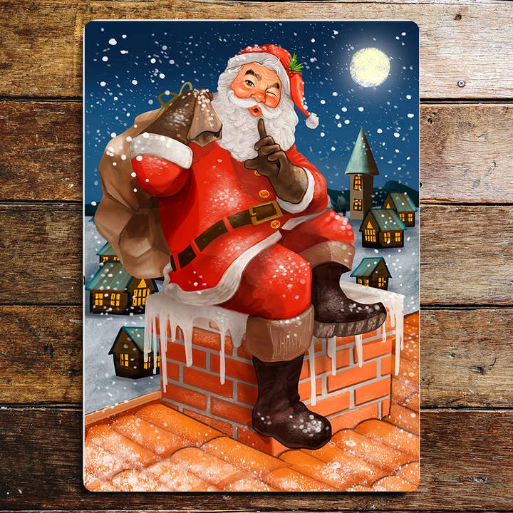 Placa de metal para pared con diseño de Papá Noel para venta al por mayor de The British Metal Signs Company