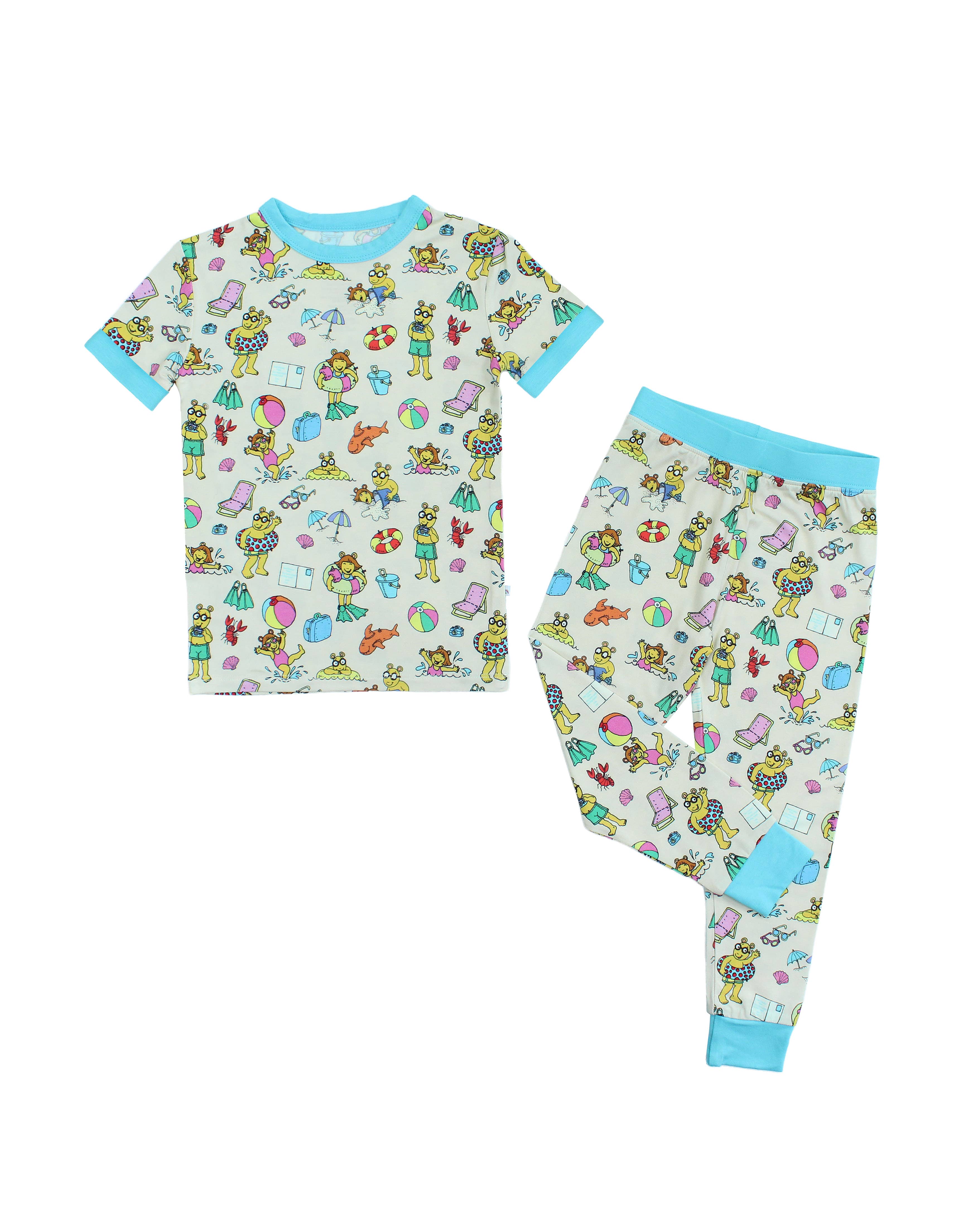 Cream Multi Arthurâ„¢ Family Vacation Bamboo Short Sleeve Kids Pajama Set for wholesale on Faire