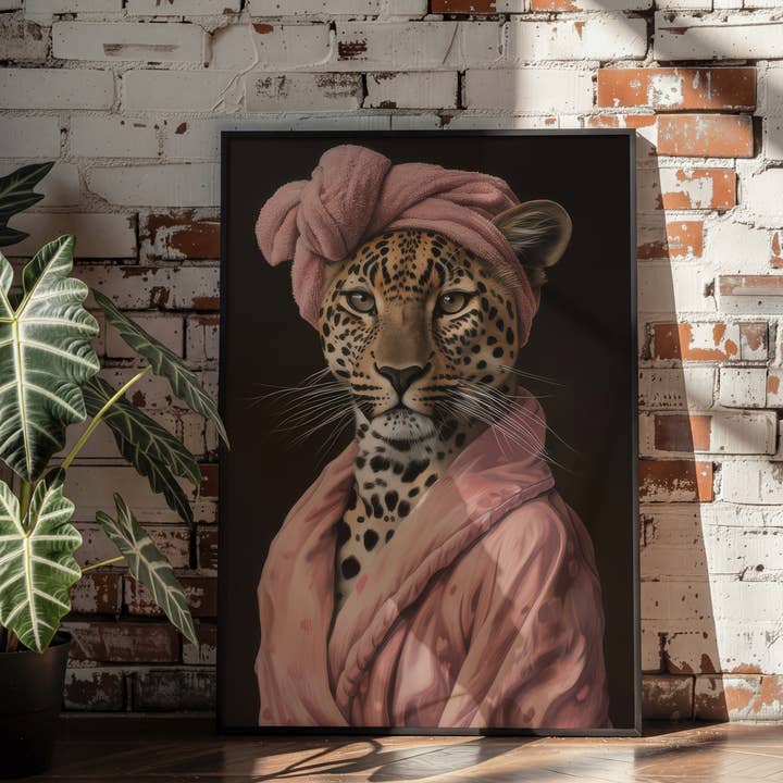 Arte de Parede Única e Chique de Leopardo em Roupão Cor-de-Rosa por atacado de Belter Prints