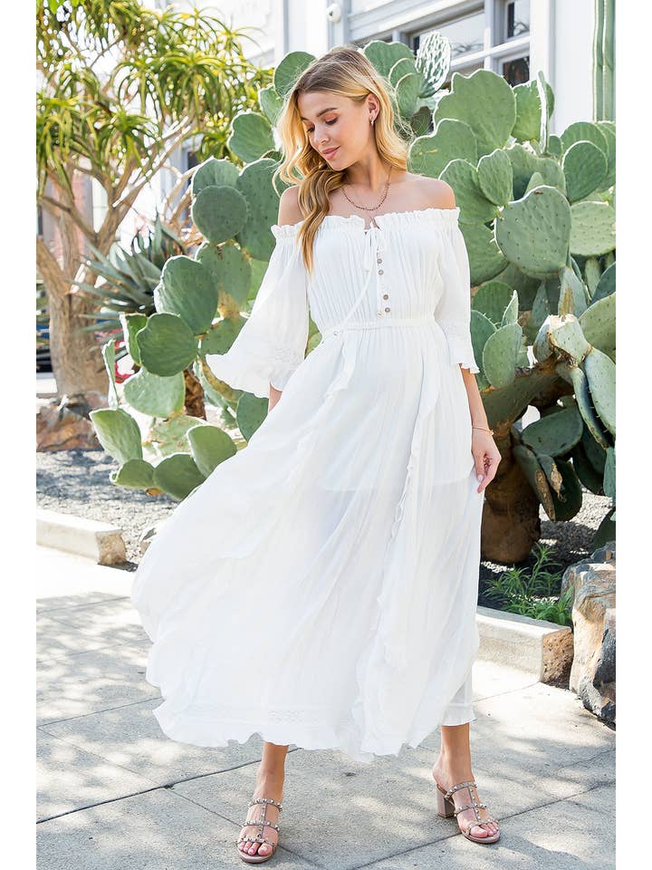 Bluivy - Vendita all'ingrosso Vestito - Donna - MAXI ABITO BOHO CON SPALLE SCOPERTE