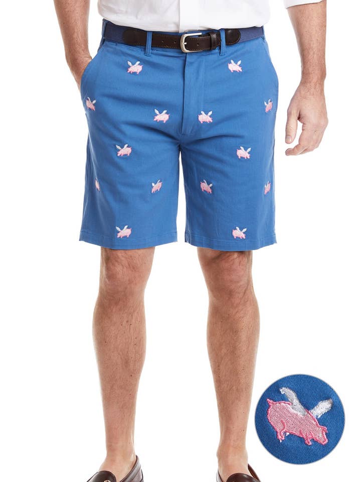 Cisco Twill Elasticizzato Corto Blu Oceano Profondo con Maialino Volante per la vendita all'ingrosso da parte di Castaway Clothing Nantucket Island