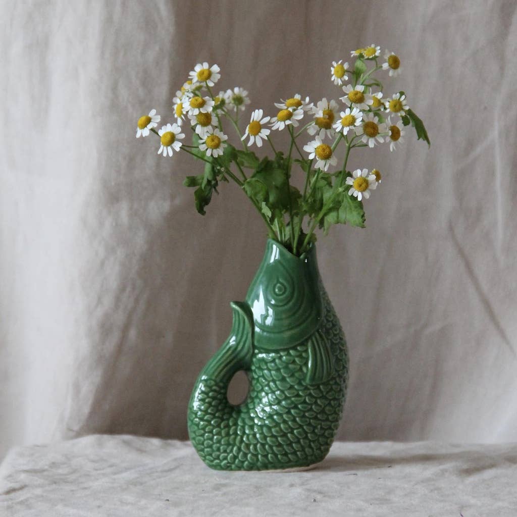 Ceramic vase Fish PM green L8.2 D5 H12cm for wholesale on Faire2