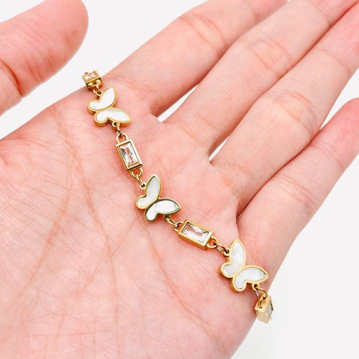Shell Butterfly Gold Plated Stainless Steel Bracelet - FGS for wholesale by Mio Queena