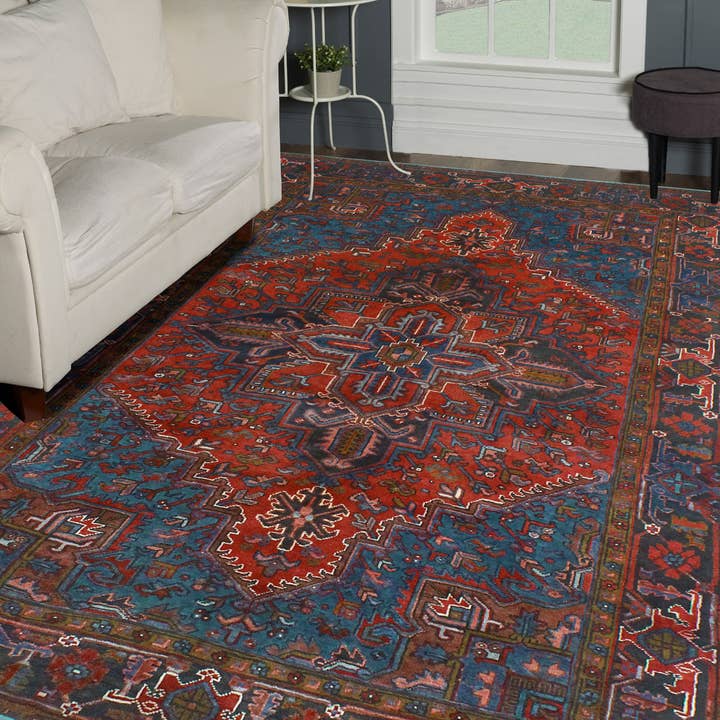 Noori Rug - Wholesale Area Rug - Fine VTG Firuz Red/Charcoal Rug, 6'7" x 8'9"1