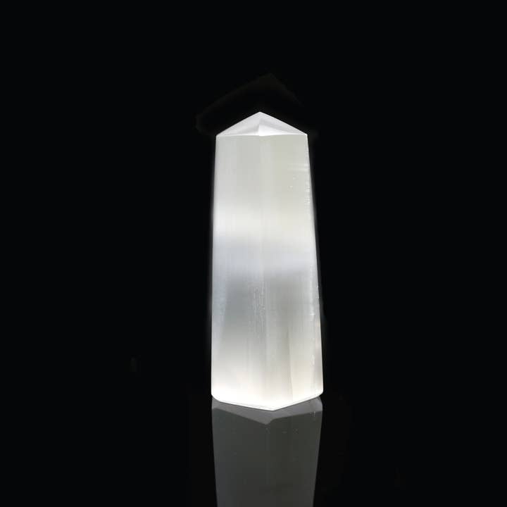 Selenite Crystal Hexagonal Tower (5 in.) for wholesale by Designs by Deekay Inc.