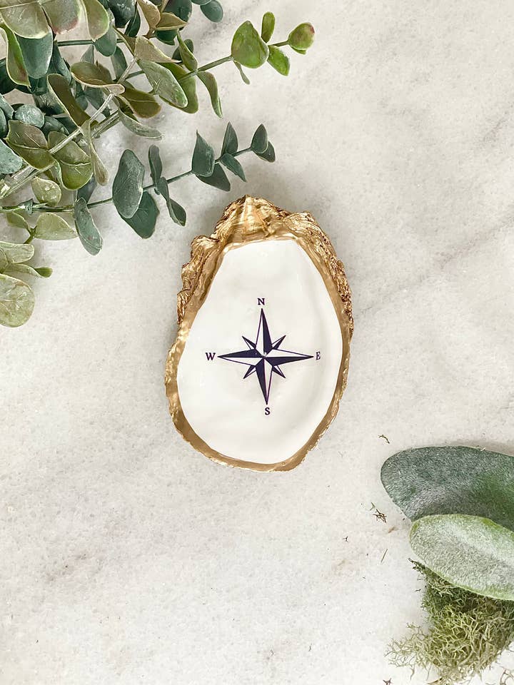 Navy Compass Schmuckschale mit Rosenaustern für den Großhandel von Alison Brooke Designs