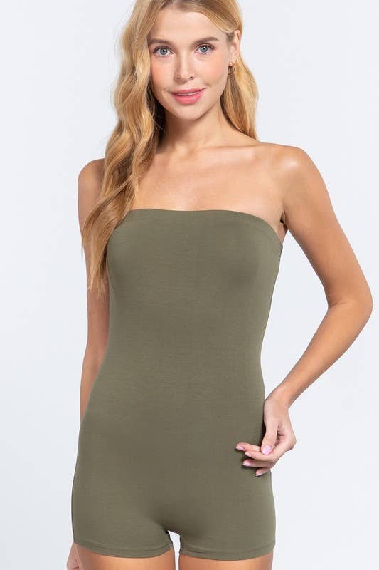 Active Basic | Active USA - Vendita all'ingrosso Tutina - Donna - Pagliaccetto in cotone spandex con tubo Bodycon senza spalline18