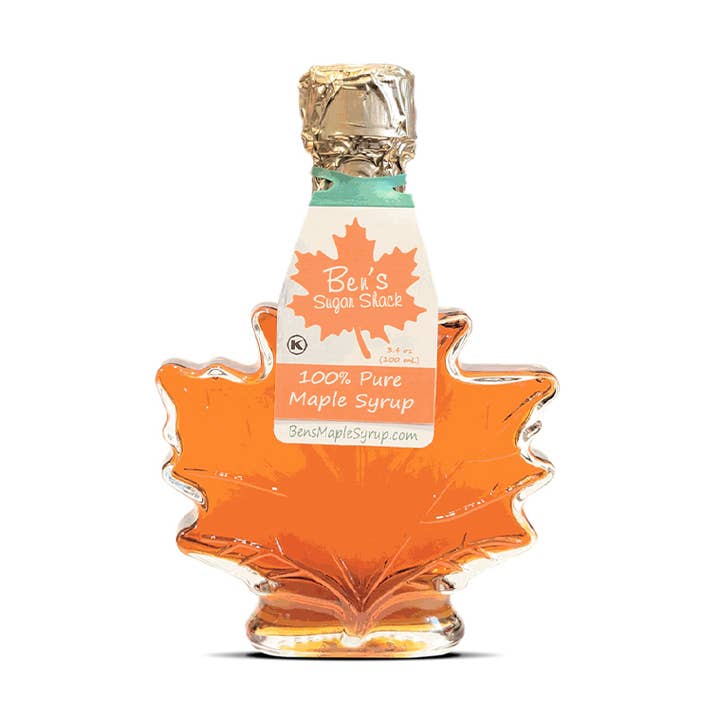 Maple Syrup in 3.4 Oz. Glass Leaf for wholesale by Ben's Sugar Shack