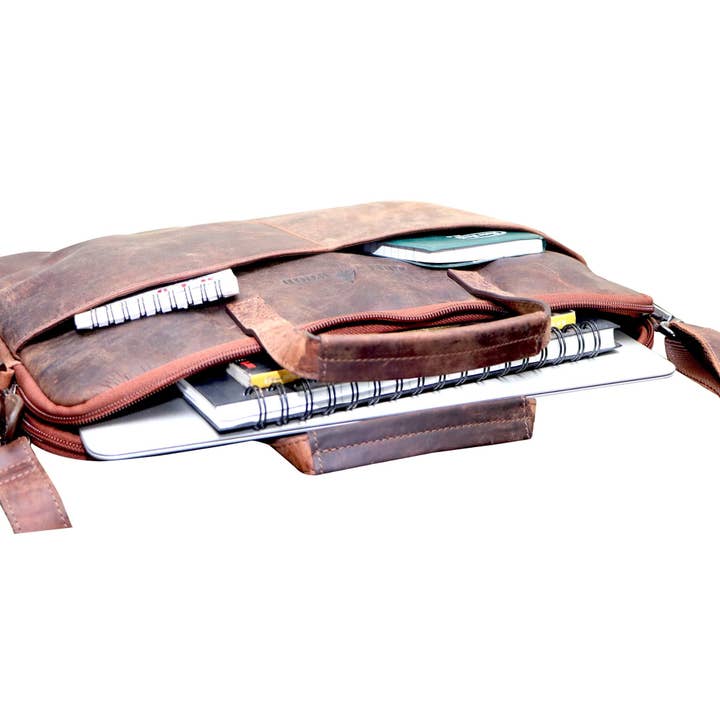 Greenwood - Vente Sac pour ordinateur portable – unisexe - Fred Sacoche pour ordinateur portable 13 pouces en cuir avec bandoulière amovible Housse Macbook Air24