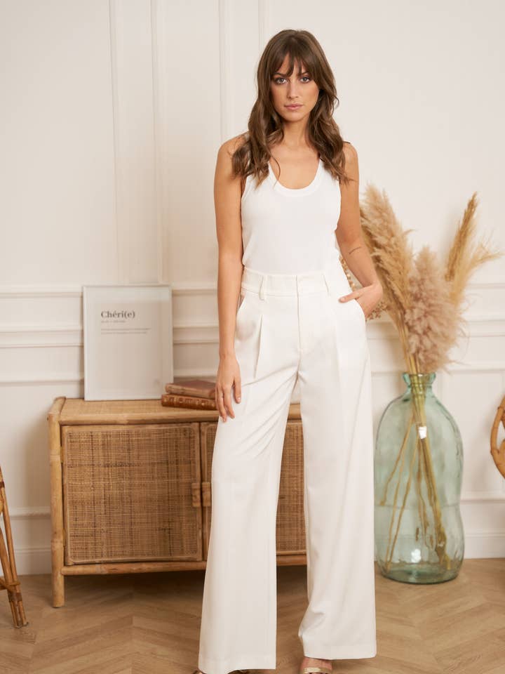 Attentif Paris wijde broek met hoge taille en dubbele knoopsluiting voor wholesale door Attentif Paris