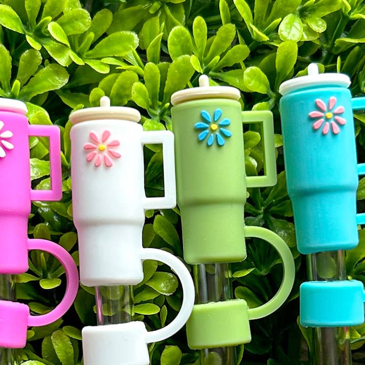 JILLIAN INK LLC - Wholesale Drinking Straw - Tumbler with Daisy Silicone Straw Topper Set of 8