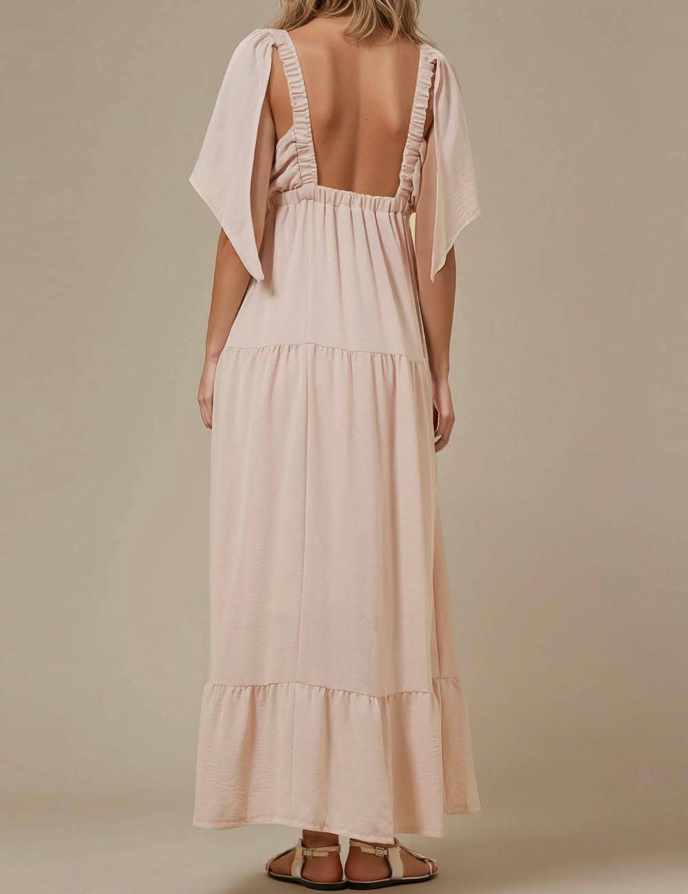 Sweetkama - Vente Robe – femme - Robe maxi unie décolleté en V et dos nu SKD15312