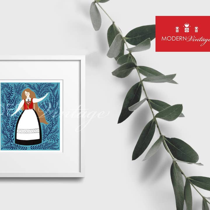 Norwegian Girl in Hardanger Bunad Print 8x9 for wholesale by Modern Vintage Design Studio