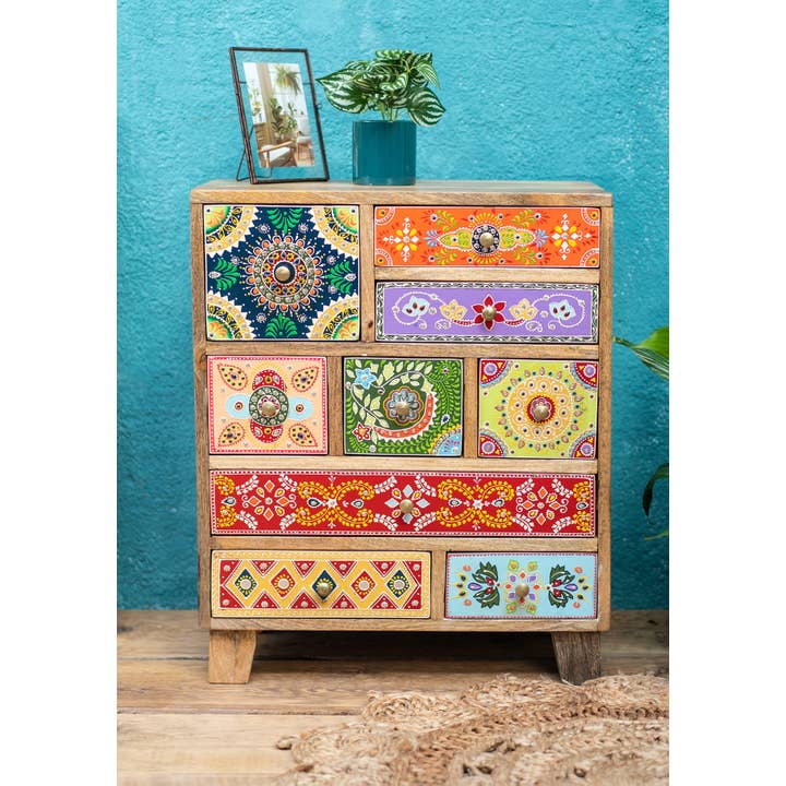 Namaste - Wholesale Cabinet - Sankalaka Hand Painted 9 Drawer Cabinet / Chest3