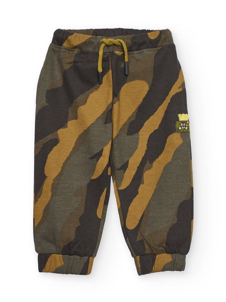 Pantalon jogger pour enfant avec imprimé camouflage en vert pour la vente par tuc tuc