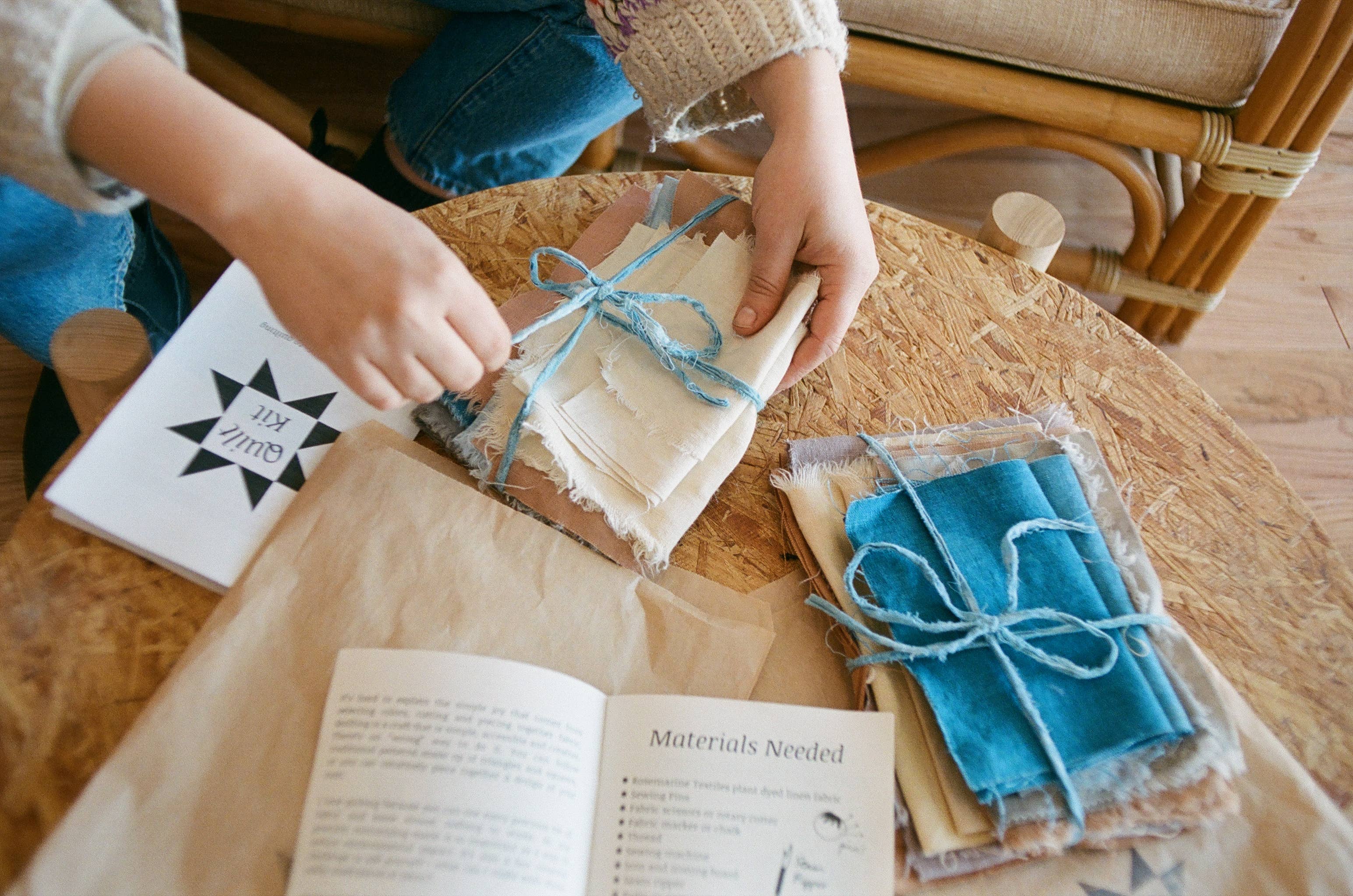 Rosemarine Textiles - Wholesale Craft Sewing Kit - Plant Dyed Linen Quilt Kit: Fabric + Zine for DIY Quilting1