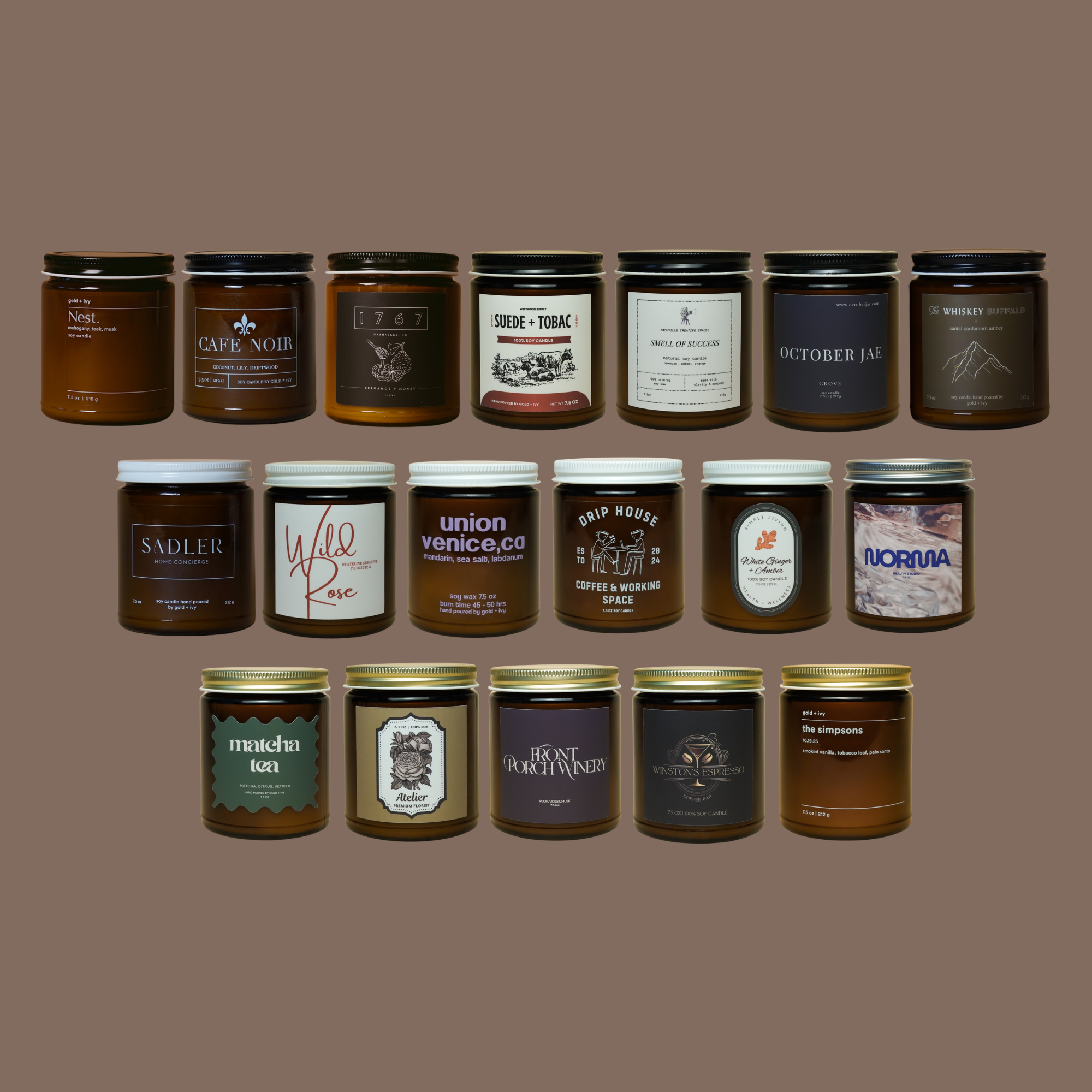 gold + ivy - Wholesale Jar/Filled Candle - Custom Branded Soy Candles - 7.5 oz - Amber2