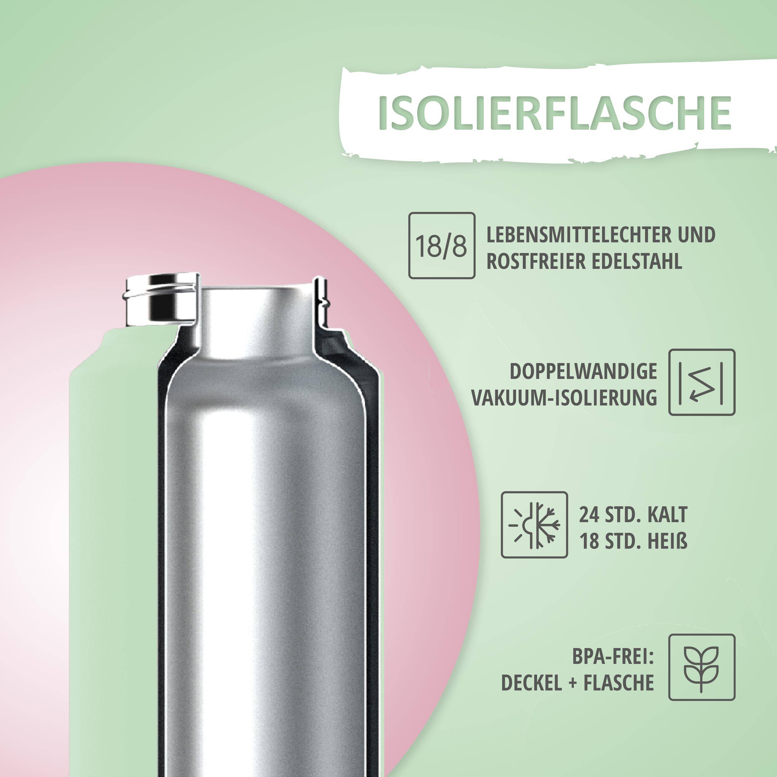 Brandt & Rieck GbR - Wholesale Waterfles - Drinkfles 500 ml - Lichtgroen/Roze3
