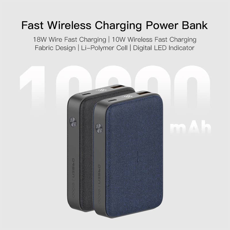 bleu Batterie externe sans fil ORSEN EW35, PD 18 W, 10000 mAh, charge 10 W, noire en vente sur Faire4