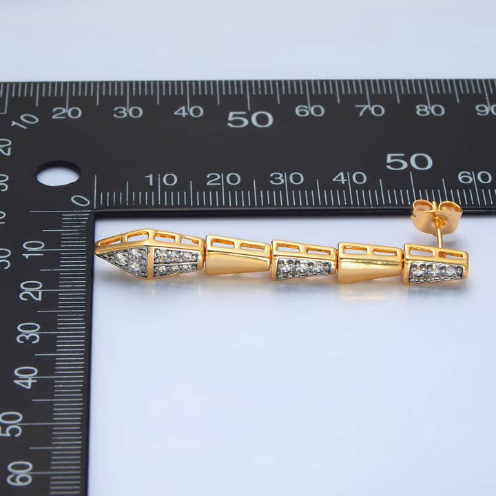 Aim Eternal - Vente Clous d'oreille - Clous d'oreilles à tige linéaires bordés de zircone cubique en or 24 carats | P0201