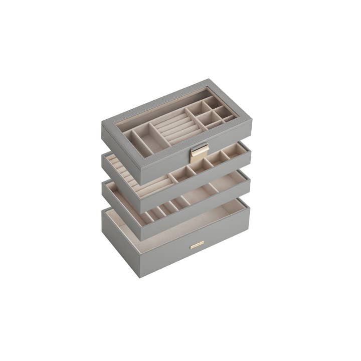 Greenwestons - Venta al por mayor Joyero de plato - Bandejas de joyería apilables de 4 niveles con tapa de vidrio 4