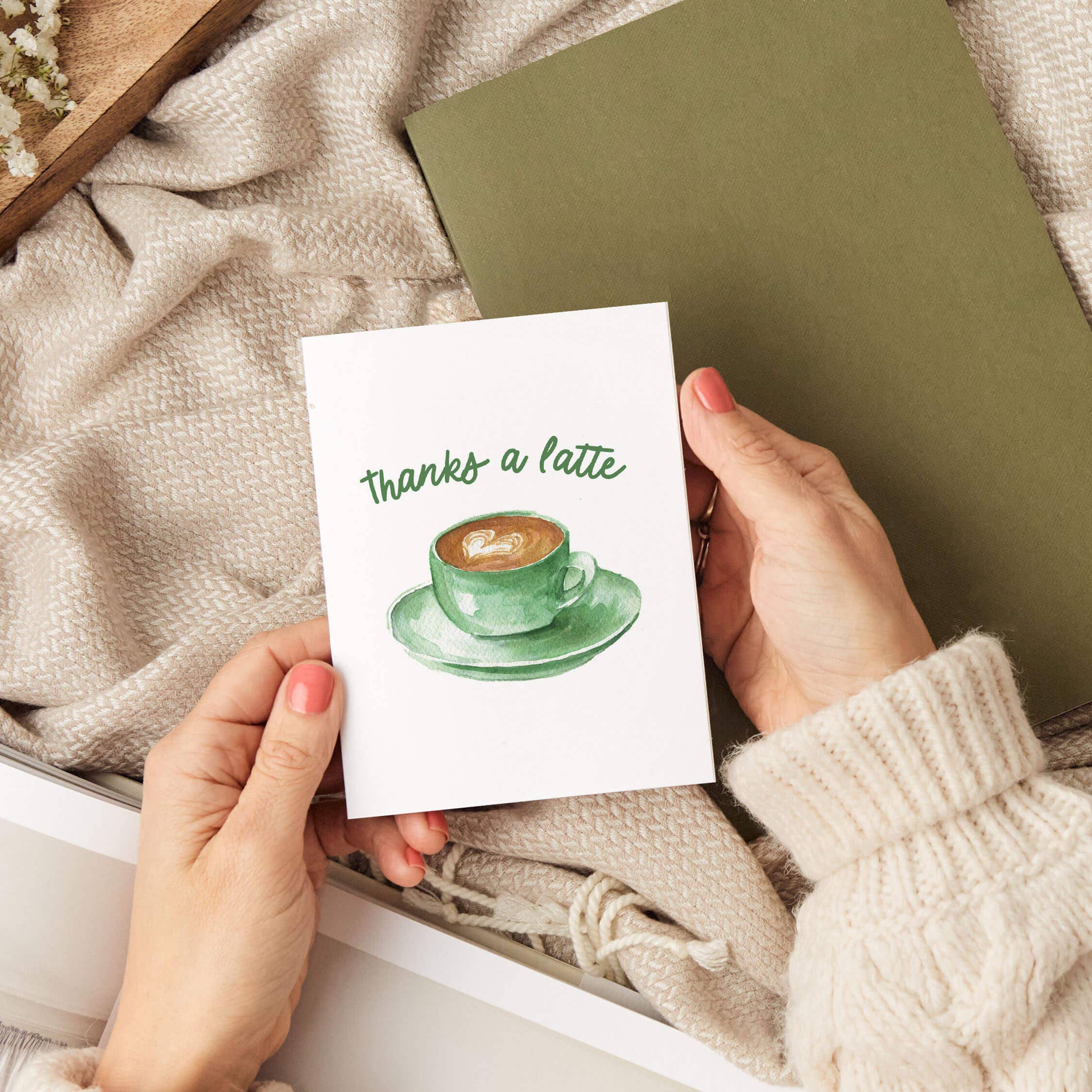 Watercolor Wednesday - Wholesale Thank You Card - Coffee Thank You Card | 'Thanks A Latte' Pun Design2