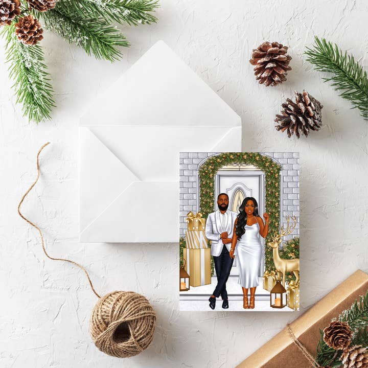 Couple Noir - Carte de Vœux de Noël pour la vente par Mint Greetings Inc.