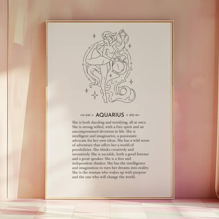Aquarius Zodiac Print: Feminine Celestial Astrology Art for wholesale by Hound & Fox Print Co